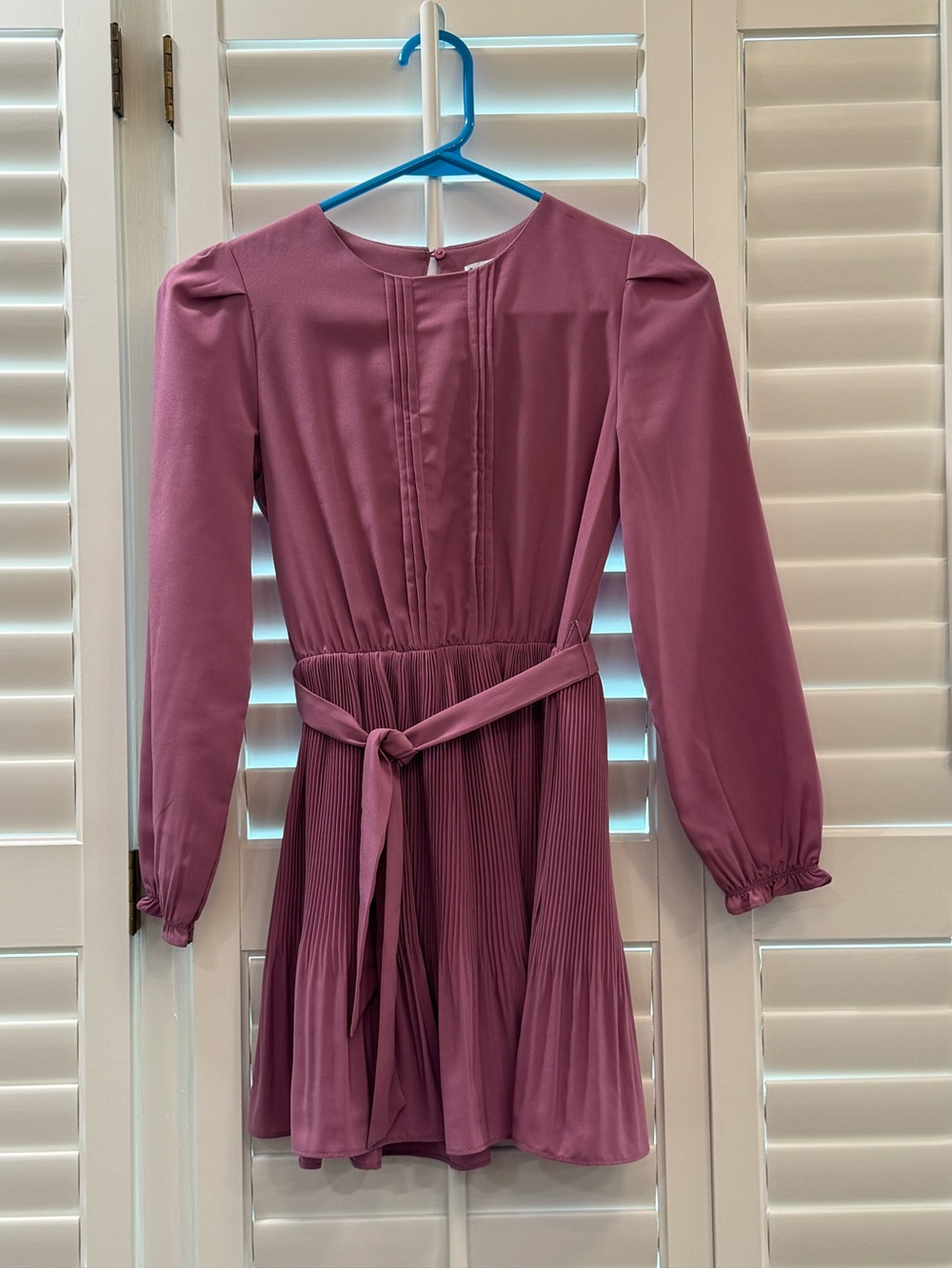Mayoral Girls Purple Pleated Belted Long-Sleeve Dress
